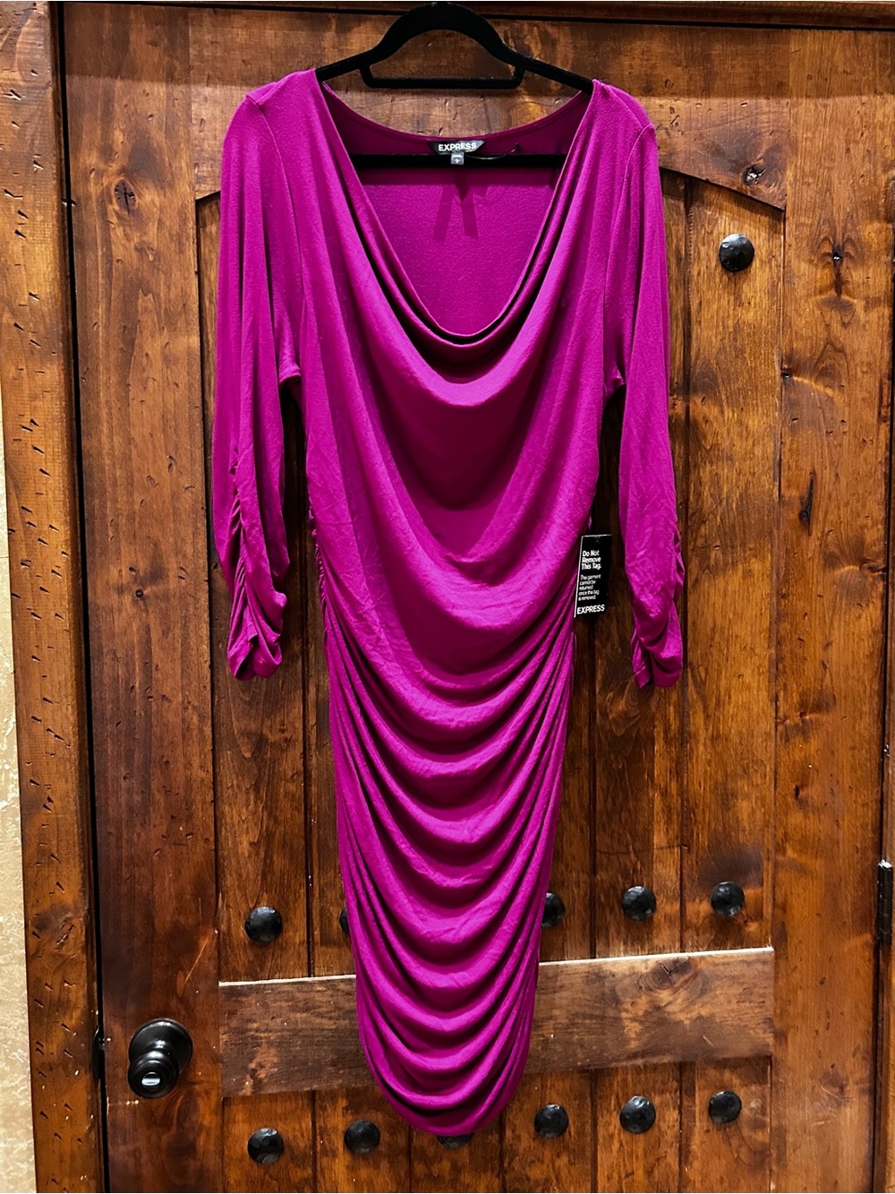 Express Draped Magenta Midi Dress, Size